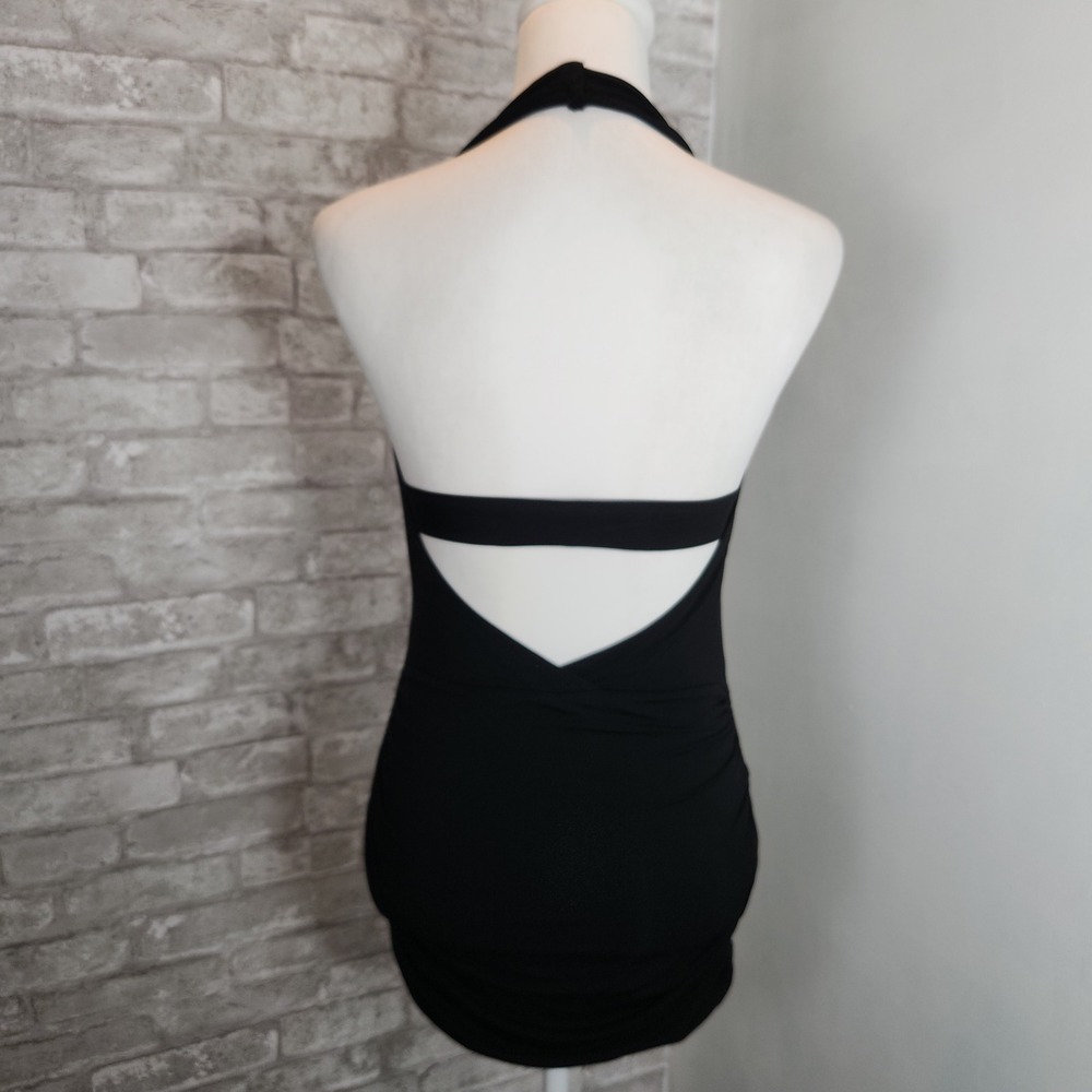 BCBG Max Azria Bodycon Dress Ruched Cowl Neck Y2K Moto Chic XS - Picture 5 of 5